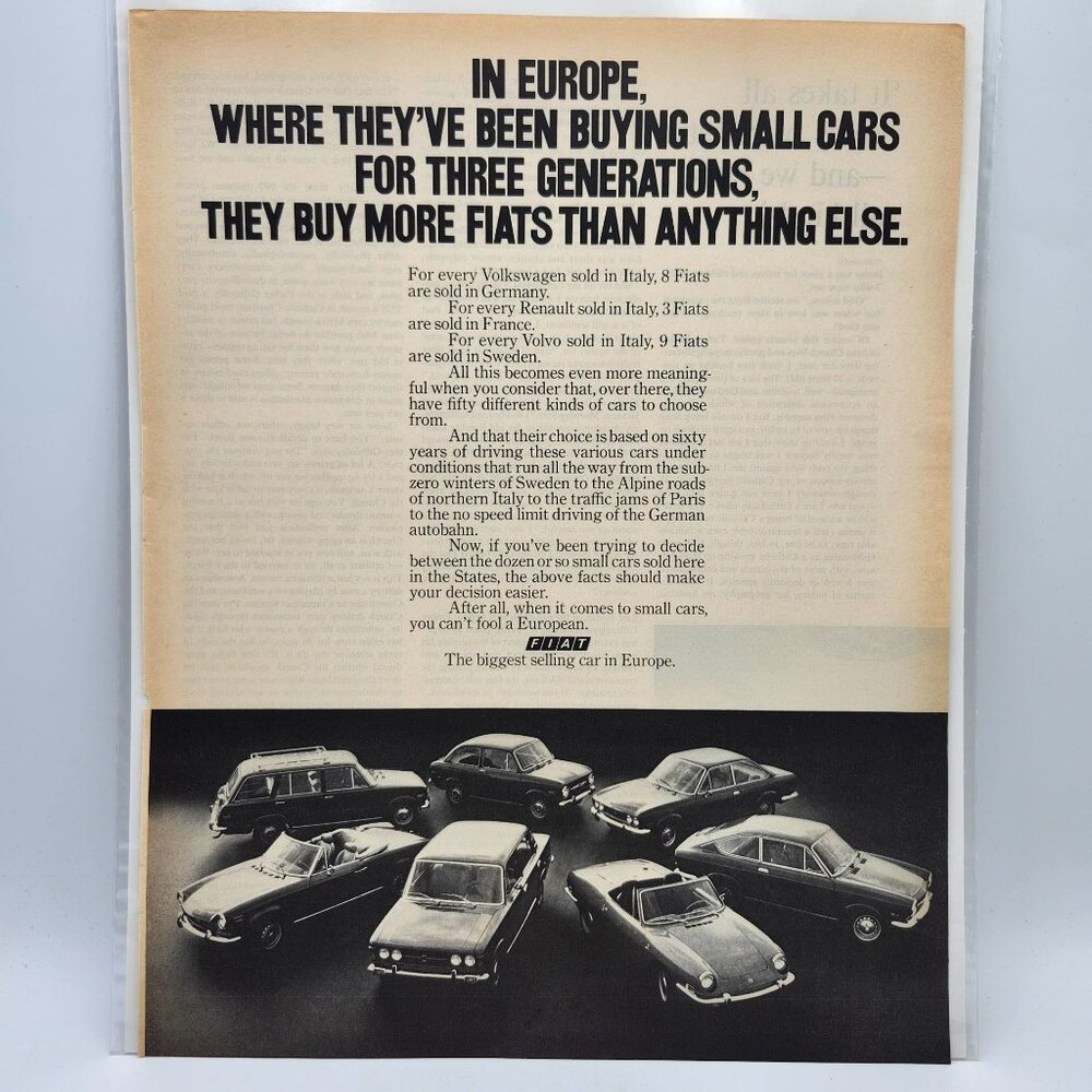 Vintage 1960s Fiat The Biggest Selling Car In Europe LIFE Magazine Print Ad a